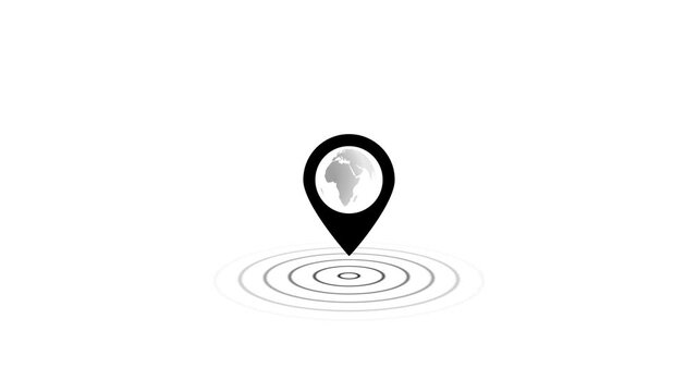 GPS location pointer with radio wave animation on a black background. Location icon or map pin.
