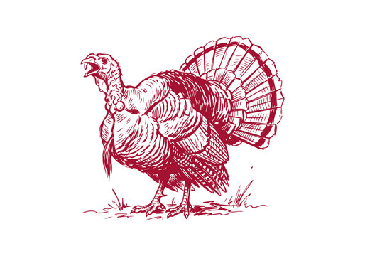 Turkey Bird Asset Collection Featuring Wild and Farm Poultry Activities Hand Drawn Rough Sketch Vector Illustration
