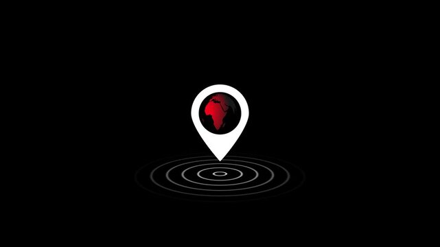 GPS location pointer with radio wave animation on a black background. Location icon or map pin.