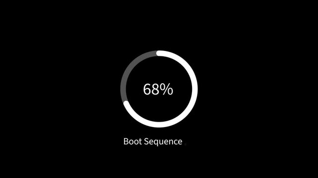 Minimal circular loading animation 0-100 percent progress bar, clean white ring loader ui on black background, 4k motion graphics overlay
