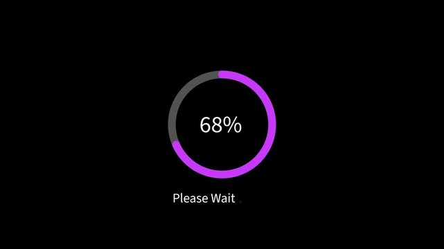 Minimal circular loading animation 0-100 percent progress bar, clean white ring loader ui on black background, 4k motion graphics overlay