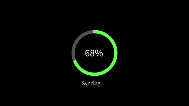 Minimal circular loading animation 0-100 percent progress bar, clean white ring loader ui on black background, 4k motion graphics overlay