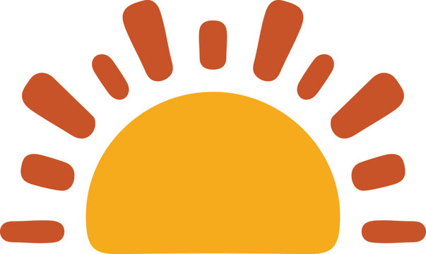 Half sun with rounded brown rays illustration