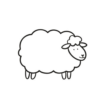 Simple black and white outline drawing of a fluffy sheep standing.
