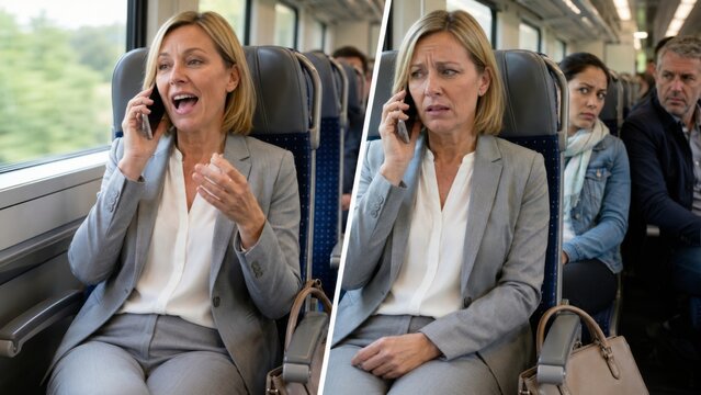 Business phone call and private information leak on commuter train