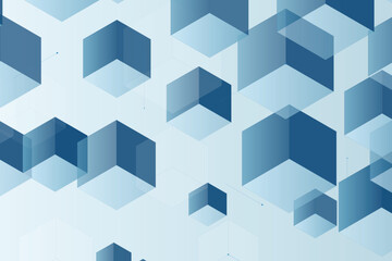 Obraz premium Geometric blue cubes and lines on a light blue gradient background, abstract