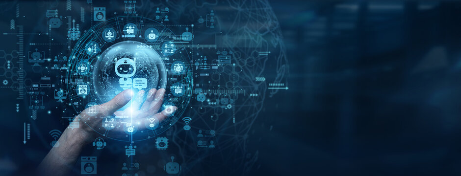 Automated conversational support frameworks require advanced natural language training tools. A support specialist touch a data flow on global network Chatbots systems to assist online consumers.