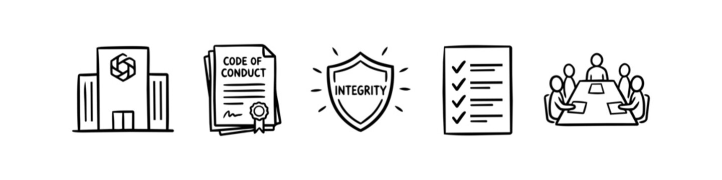 Business Ethics and Conduct Hand Drawn Icon Set