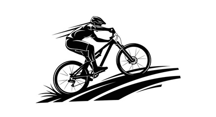 Dynamic Silhouette of a Mountain Biker Descending a Steep Trail. © jonatan