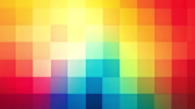 Abstract background with a vibrant rainbow gradient of pixelated squares.