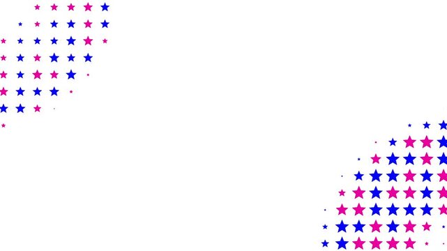 Blue and pink abstract star halftone pattern transition framing corner borders isolated on white 4k video