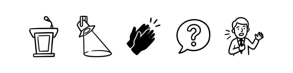 Fototapeta premium Public Speaking Event Hand Drawn Outline Icon Set