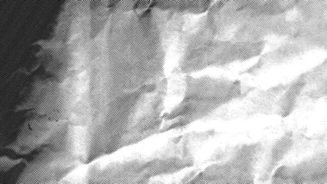 Abstract crumpled paper background with monochrome wavy lines pattern and subtle stone texture lighting overlay 4k video