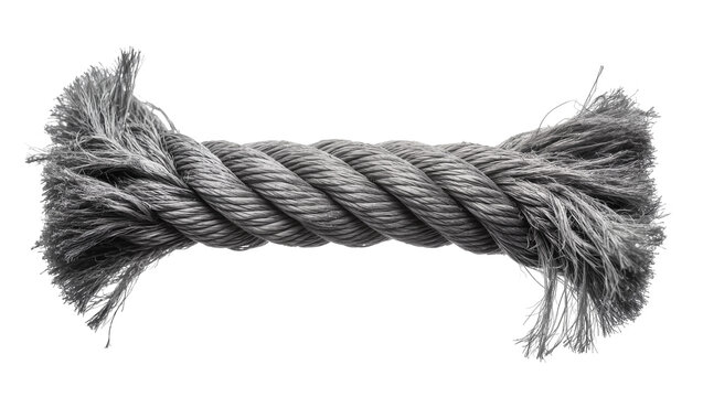 Thick gray twisted rope with frayed ends
