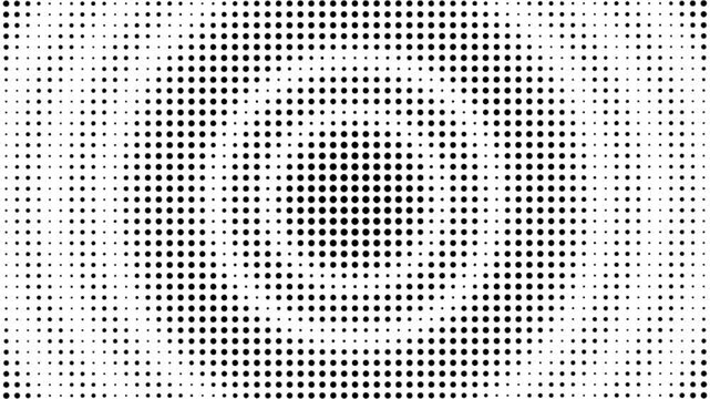 Abstract black and white halftone dot pattern animation forming pulsating concentric circles and optical illusion waves, 4k video