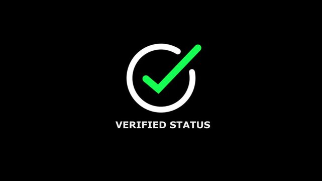 White circular outline with a bright green checkmark inside and the text verified displayed below on a solid black background