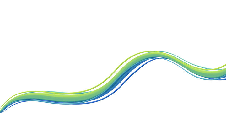 3D illusion wave blue and green illustration banner isolated on white background, wave border