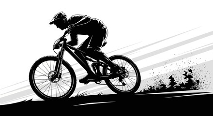 Silhouette of a Mountain Biker Descending a Steep Trail. © jonatan