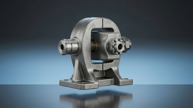 Precision engineered industrial pivot joint 3D render, rotational articulation component, mechanical hinge and load transfer joint for robotics and machinery systems