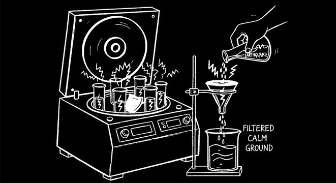 Laboratory centrifuge and filtered calcium lodide process illustration.