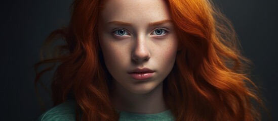Naklejka premium Close-up Portrait of a Redheaded Woman with Blue Eyes