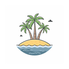 Obraz premium Flat design tropical island with palm trees and ocean