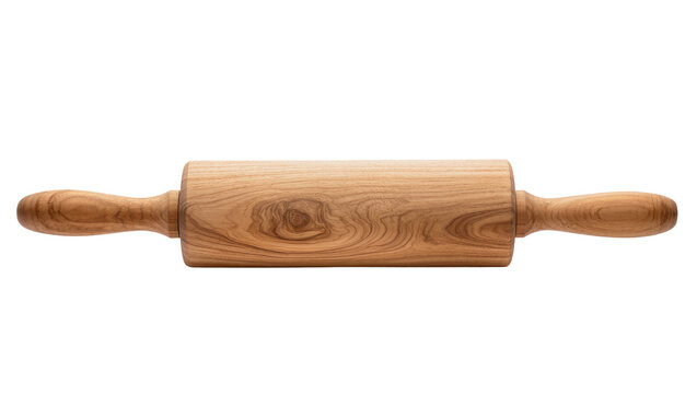 Wooden rolling pin with handles, natural wood grain texture