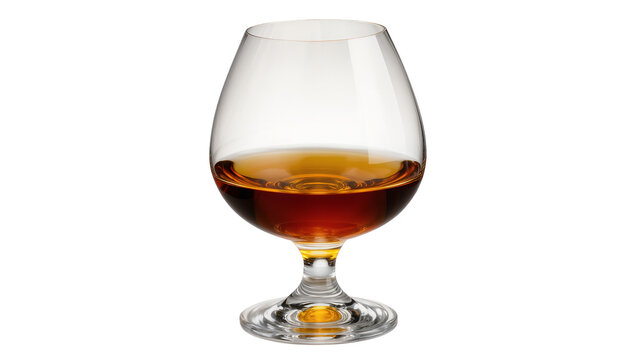 Brandy snifter glass filled with amber liquid