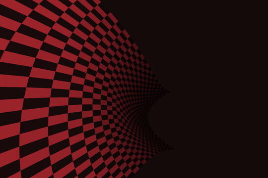 Red and black checkerboard pattern warping into a dark void