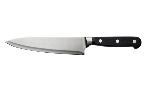 Chef knife with black handle and steel blade