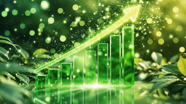 Green growth chart with leafy background