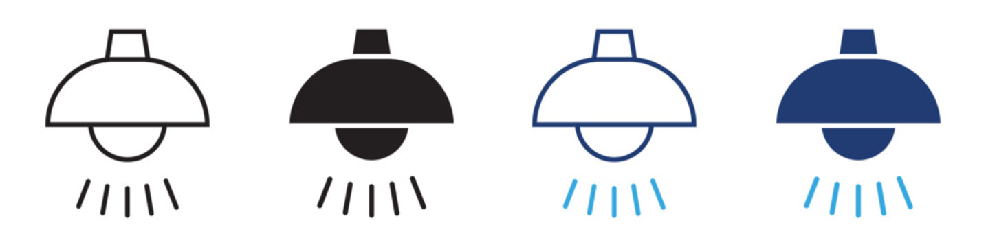 Ceiling Light Icon Vector Collection in Outline and Solid Style for Interior Lighting Design