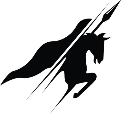 Silhouette depicting a horse and a spear represents a historical warrior theme.