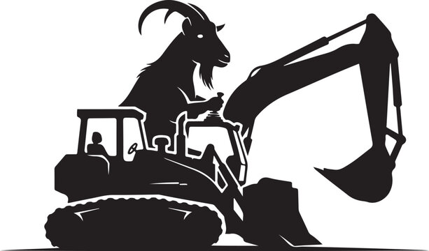 Black silhouette goat on excavator construction