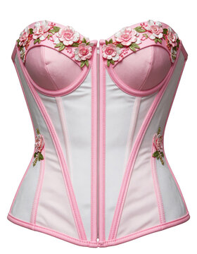 Pink Floral Corset with Lace Trim Isolated on Transparent Background