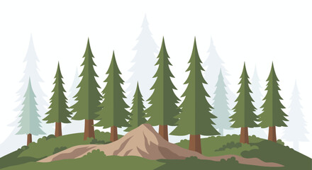 Coniferous trees and rolling hills a flat vector illustration © ANISURRAHMAN