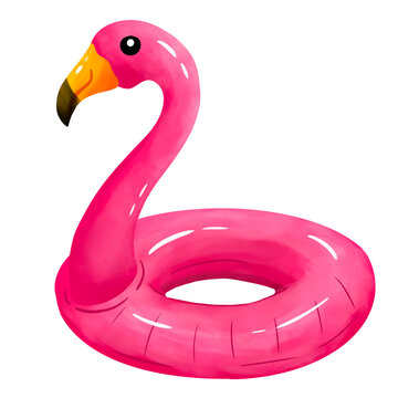 pink flamingo inflatable ring pool float summer hand drawn illustration