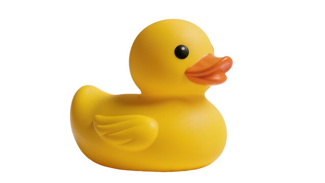 Yellow rubber duck toy with orange beak and black eye