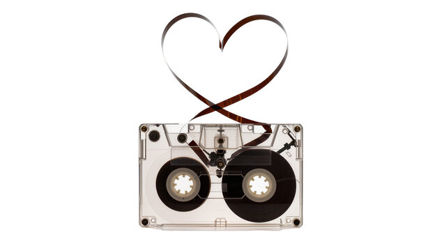 Cassette tape with ribbon forming a heart shape