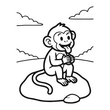 Cartoon Monkey Funny Face outline illustration