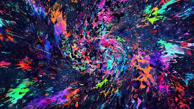 暗闇から鮮やかな光へと変化する宇宙的な無秩序と混沌の抽象的背景