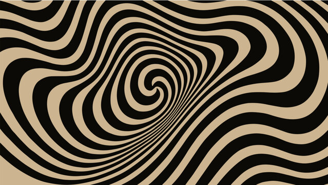 Hypnotic Spiral Optical Illusion Abstract Background with Swirling Wavy Stripes and Psychedelic Vector Effect