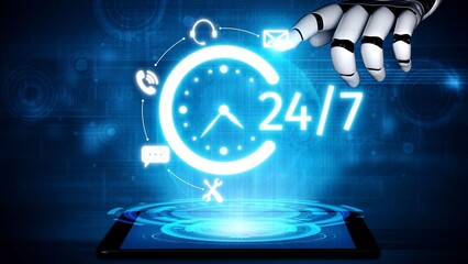 Fototapeta premium Customer support and 24-hour help desk services for technical support, online customer care, live chat support, and real-time customer assistance to ensure complete customer satisfaction. Muxer