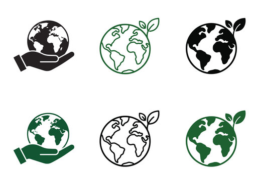 Collection of eco-friendly earth and nature environment icons