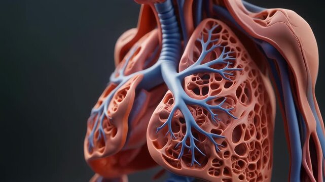 Detailed 3D Anatomy of Human Lungs and Respiratory System.