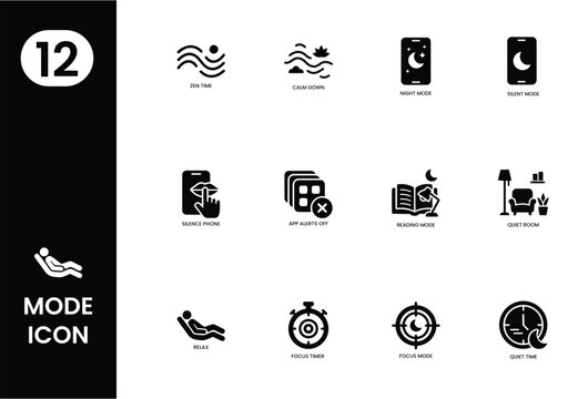 Set of 12 lifestyle and focus mode interface icons