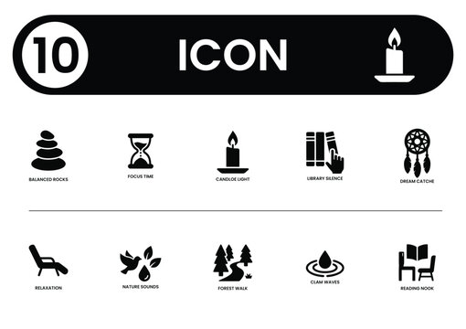 Set of 10 relaxation, mindfulness, and meditation icons