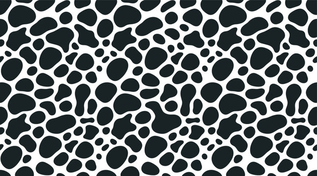 Seamless pattern featuring irregular black rounded blob shapes scattered on a white background, for textile, wallpaper, or surface applications