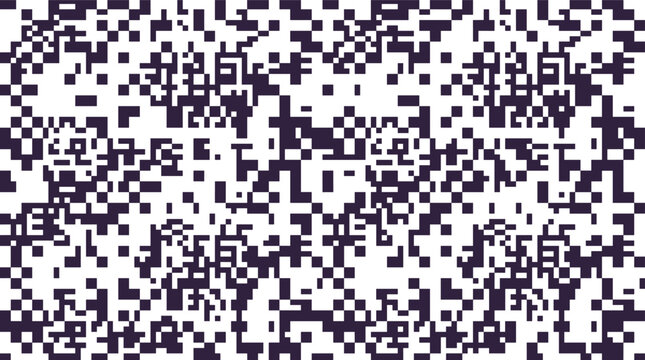 Abstract geometric pattern with dark purple square pixels on a white background