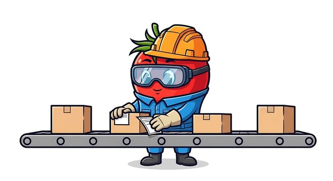 Cartoon character pulling colorful toy train.